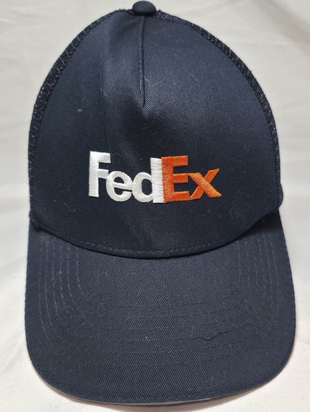 FedEx Navy Logo Trucker Baseball Cap - White & Orange Embroidery